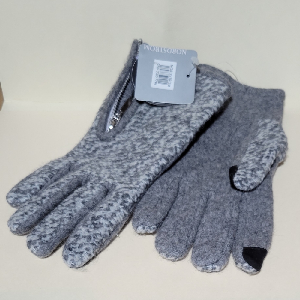 Nordstrom Marled Grey Wool Blend Touch Screen Gloves Women's Large